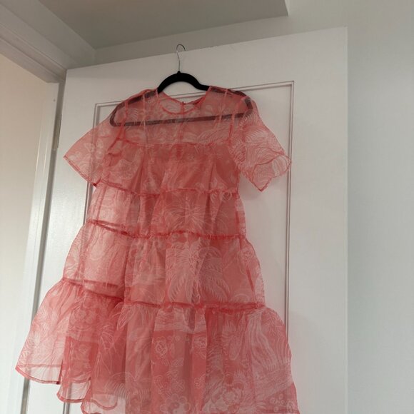 NWT Staud Mini Hyacinth Organza Babydoll Dress Tiered Semi-Sheer Sz Small Pink - Picture 4 of 13